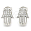 Sterling Silver Stud Earring, Hand of God Design, with White Cubic Zirconia, Polished, Rhodium Finish, 02.336.0133