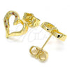 Oro Laminado Stud Earring, Gold Filled Style Heart Design, with Garnet and White Micro Pave, Polished, Golden Finish, 02.156.0486.1