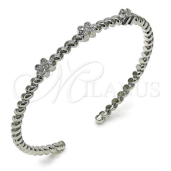 Rhodium Plated Individual Bangle, and Four-leaf Clover with White Micro Pave, Polished, Rhodium Finish, 07.60.0008.1