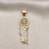 Oro Laminado Religious Pendant, Gold Filled Style San Judas Design, with White Micro Pave, Polished, Golden Finish, 05.342.0156