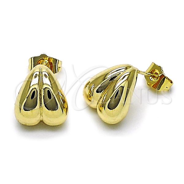 Oro Laminado Stud Earring, Gold Filled Style Heart Design, Polished, Golden Finish, 02.196.0181