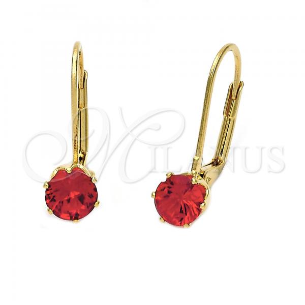 Oro Laminado Leverback Earring, Gold Filled Style with Garnet Cubic Zirconia, Polished, Golden Finish, 5.128.084