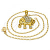 Oro Laminado Pendant Necklace, Gold Filled Style Elephant Design, with White Crystal, Polished, Golden Finish, 04.118.0116.18