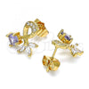 Oro Laminado Stud Earring, Gold Filled Style Leaf Design, with Amethyst Cubic Zirconia, Polished, Golden Finish, 02.387.0009.1