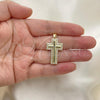 Oro Laminado Religious Pendant, Gold Filled Style Cross Design, with White Micro Pave, Polished, Golden Finish, 05.102.0045