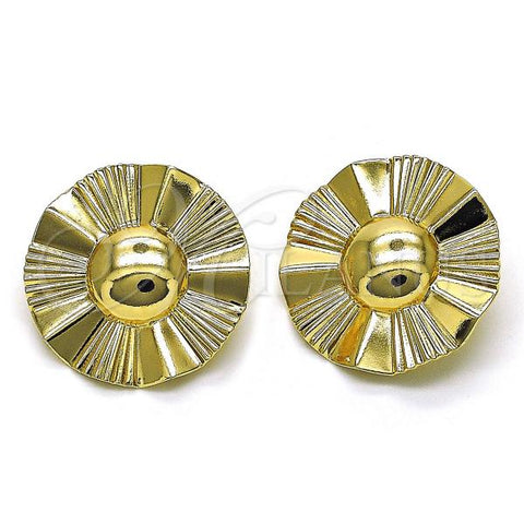 Oro Laminado Stud Earring, Gold Filled Style Sun Design, Diamond Cutting Finish, Golden Finish, 02.385.0058