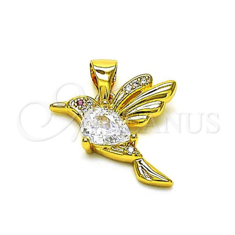 Oro Laminado Fancy Pendant, Gold Filled Style Bird Design, with White Cubic Zirconia and White Micro Pave, Polished, Golden Finish, 05.342.0186