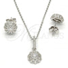 Sterling Silver Earring and Pendant Adult Set, with White Micro Pave and White Crystal, Polished, Rhodium Finish, 10.275.0008