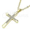 Oro Laminado Religious Pendant, Gold Filled Style Cross Design, with White Micro Pave, Polished, Golden Finish, 05.213.0089