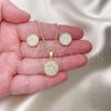 Oro Laminado Earring and Pendant Adult Set, Gold Filled Style with White Micro Pave, Polished, Golden Finish, 10.342.0105