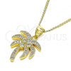 Oro Laminado Pendant Necklace, Gold Filled Style Tree Design, with White Cubic Zirconia and White Micro Pave, Polished, Golden Finish, 04.342.0061.20