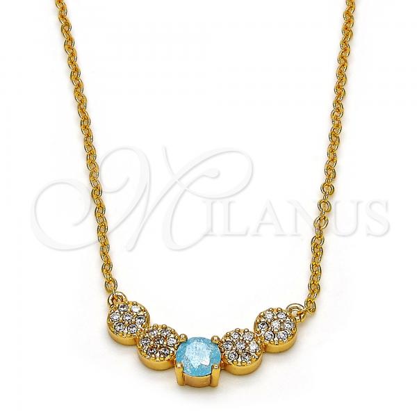 Oro Laminado Pendant Necklace, Gold Filled Style with Aqua Blue and White Cubic Zirconia, Polished, Golden Finish, 04.213.0035.2.16