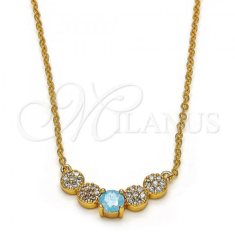 Oro Laminado Pendant Necklace, Gold Filled Style with Aqua Blue and White Cubic Zirconia, Polished, Golden Finish, 04.213.0035.2.16