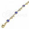 Oro Laminado Fancy Bracelet, Gold Filled Style Evil Eye and Dolphin Design, Blue Resin Finish, Golden Finish, 03.326.0009.2.06