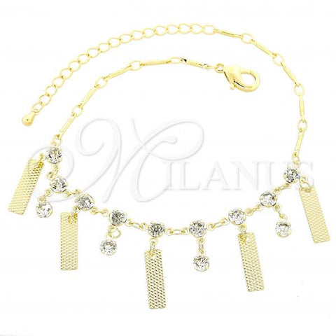 Oro Laminado Charm Bracelet, Gold Filled Style with White Cubic Zirconia, Diamond Cutting Finish, Golden Finish, 03.63.1300.10