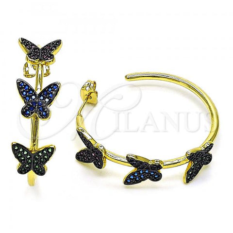 Oro Laminado Medium Hoop, Gold Filled Style Butterfly Design, with Multicolor Micro Pave, Polished, Two Tone, 02.341.0140.35