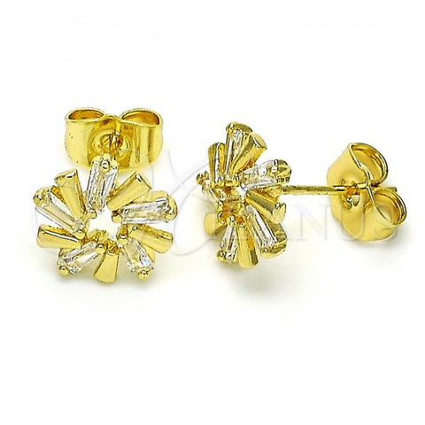 Oro Laminado Stud Earring, Gold Filled Style with White Cubic Zirconia, Polished, Golden Finish, 02.210.0746