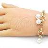 Oro Laminado Charm Bracelet, Gold Filled Style Ball and Rolo Design, with Ivory Pearl, Polished, Golden Finish, 03.331.0269.08