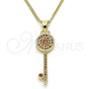 Oro Laminado Pendant Necklace, Gold Filled Style key Design, with Garnet Micro Pave, Polished, Golden Finish, 04.344.0007.1.20