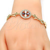Oro Laminado Fancy Bracelet, Gold Filled Style Flower Design, with Amethyst and White Cubic Zirconia, Polished, Golden Finish, 03.210.0044.2.08