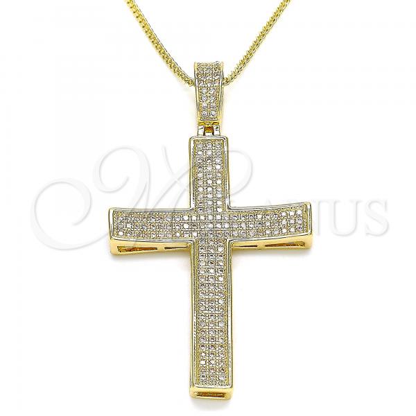 Oro Laminado Pendant Necklace, Gold Filled Style Cross Design, with White Micro Pave, Polished, Golden Finish, 04.156.0232.20