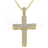 Oro Laminado Pendant Necklace, Gold Filled Style Cross Design, with White Micro Pave, Polished, Golden Finish, 04.156.0232.20