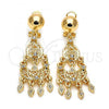 Oro Laminado Chandelier Earring, Gold Filled Style with White Cubic Zirconia, Diamond Cutting Finish, Golden Finish, 5.097.012.1