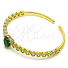 Oro Laminado Individual Bangle, Gold Filled Style Heart Design, with Green and White Cubic Zirconia, Polished, Golden Finish, 07.341.0040