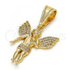 Oro Laminado Religious Pendant, Gold Filled Style Angel Design, with White Micro Pave, Polished, Golden Finish, 05.120.0040