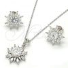 Sterling Silver Earring and Pendant Adult Set, Flower Design, with White Cubic Zirconia, Polished, Rhodium Finish, 10.286.0006