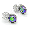 Rhodium Plated Stud Earring, Flower Design, with Crystal Swarovski Crystals and White Micro Pave, Polished, Rhodium Finish, 02.63.2580.1