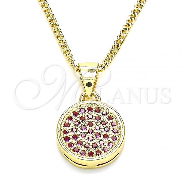 Oro Laminado Pendant Necklace, Gold Filled Style with Ruby Micro Pave, Polished, Golden Finish, 04.156.0339.1.20