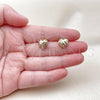 Oro Laminado Stud Earring, Gold Filled Style Heart Design, Diamond Cutting Finish, Golden Finish, 02.163.0385