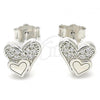 Sterling Silver Stud Earring, Heart Design, with White Cubic Zirconia, Polished, Rhodium Finish, 02.336.0139