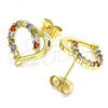 Oro Laminado Stud Earring, Gold Filled Style Heart Design, with Multicolor Cubic Zirconia, Polished, Golden Finish, 02.210.0440.2