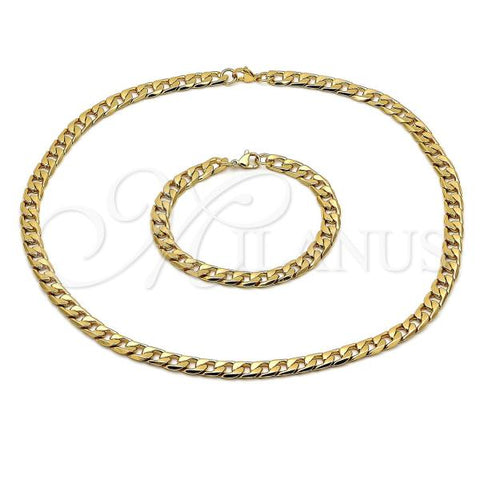 Stainless Steel Necklace and Bracelet, Curb Design, Polished, Golden Finish, 06.116.0051.1