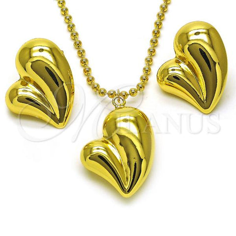 Oro Laminado Necklace and Earring, Gold Filled Style Heart and Hollow Design, Polished, Golden Finish, 06.417.0011