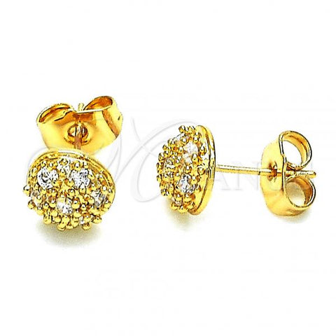 Oro Laminado Stud Earring, Gold Filled Style with White Cubic Zirconia, Polished, Golden Finish, 02.387.0099