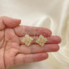 Oro Laminado Stud Earring, Gold Filled Style Flower Design, with Pink and White Cubic Zirconia, Polished, Golden Finish, 02.217.0087.3 *PROMO*