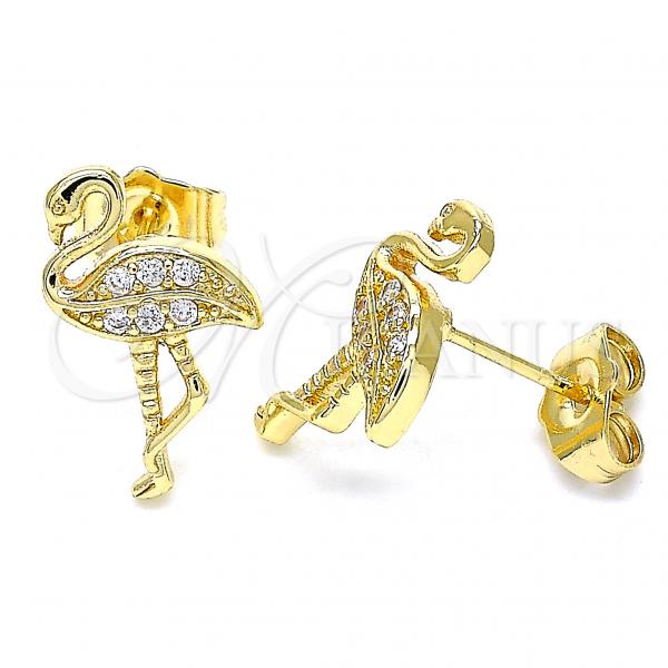 Oro Laminado Stud Earring, Gold Filled Style with White Micro Pave, Polished, Golden Finish, 02.210.0427