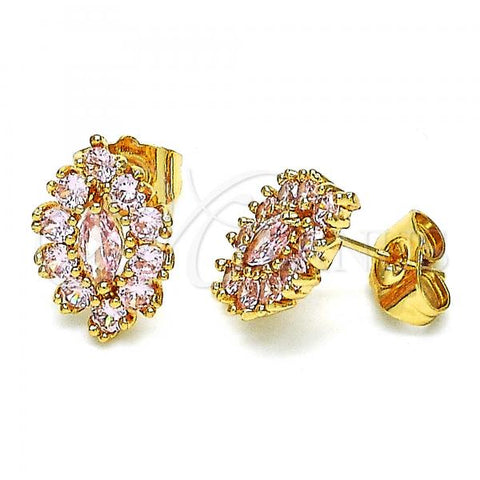 Oro Laminado Stud Earring, Gold Filled Style Evil Eye Design, with Pink Cubic Zirconia, Polished, Golden Finish, 02.387.0095.1