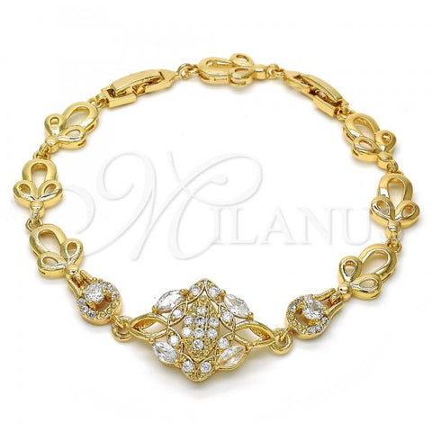 Oro Laminado Fancy Bracelet, Gold Filled Style with White Cubic Zirconia, Polished, Golden Finish, 03.205.0036.07