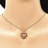 Oro Laminado Pendant Necklace, Gold Filled Style Mom and Heart Design, with Garnet Cubic Zirconia, Polished, Golden Finish, 04.156.0092.2.20