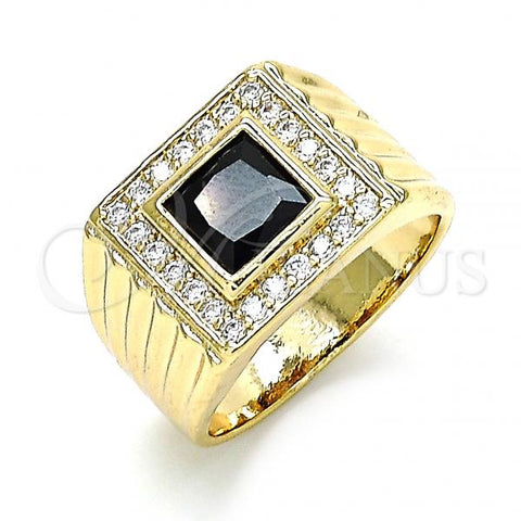 Oro Laminado Mens Ring, Gold Filled Style with Black Cubic Zirconia and White Micro Pave, Polished, Golden Finish, 01.266.0049.2.10