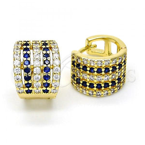 Gold Filled Hoop Earrings — Huggie Hoop with Sapphire Blue and White Micro — main product view — SKU 111100 | Oro Laminado aretes de aro — Huggie Hoop with Sapphire Blue and blanco Micro — SKU 111100