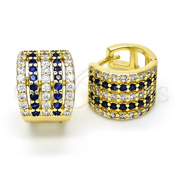 Gold Filled Hoop Earrings — Huggie Hoop with Sapphire Blue and White Micro — main product view — SKU 111100 | Oro Laminado aretes de aro — Huggie Hoop with Sapphire Blue and blanco Micro — SKU 111100