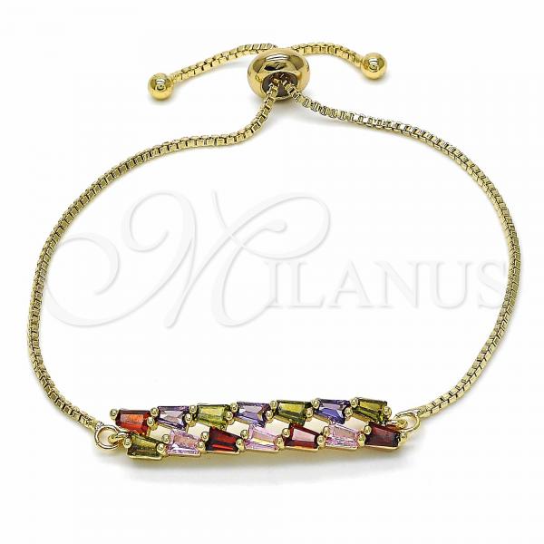 Oro Laminado Adjustable Bolo Bracelet, Gold Filled Style with Multicolor Cubic Zirconia, Polished, Golden Finish, 03.316.0062.10