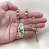 Oro Laminado Medium Rosary, Gold Filled Style San Judas and Ball Design, Diamond Cutting Finish, Tricolor, 09.411.0010.24
