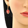 Oro Laminado Dangle Earring, Gold Filled Style Virgen Maria Design, Red Enamel Finish, Golden Finish, 02.377.0026.1