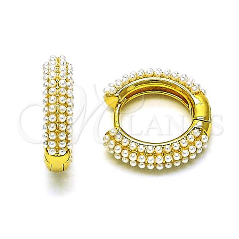 Oro Laminado Huggie Hoop, Gold Filled Style with Ivory Pearl, Polished, Golden Finish, 02.379.0068.15
